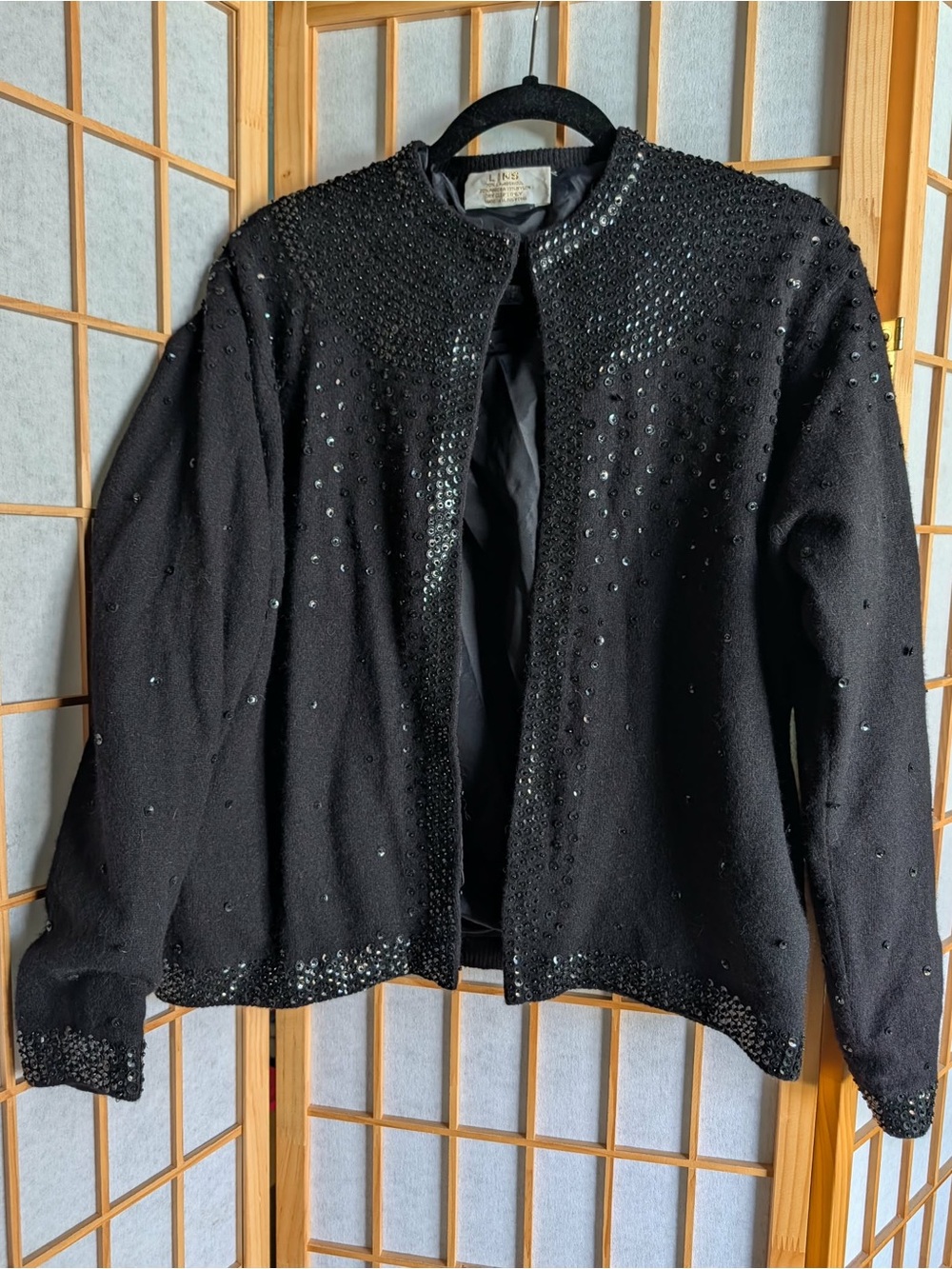Vintage LINS Beaded Black Women's- Classic Evening Layer Lambswool Angora